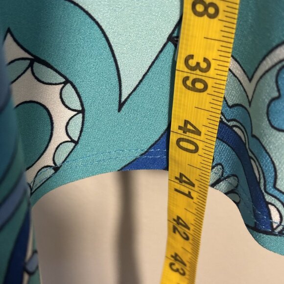 Donna Morgan Wrap Dress Blue Abstract Print Size 14 Polyester/Spandex Made In US - Picture 8 of 8